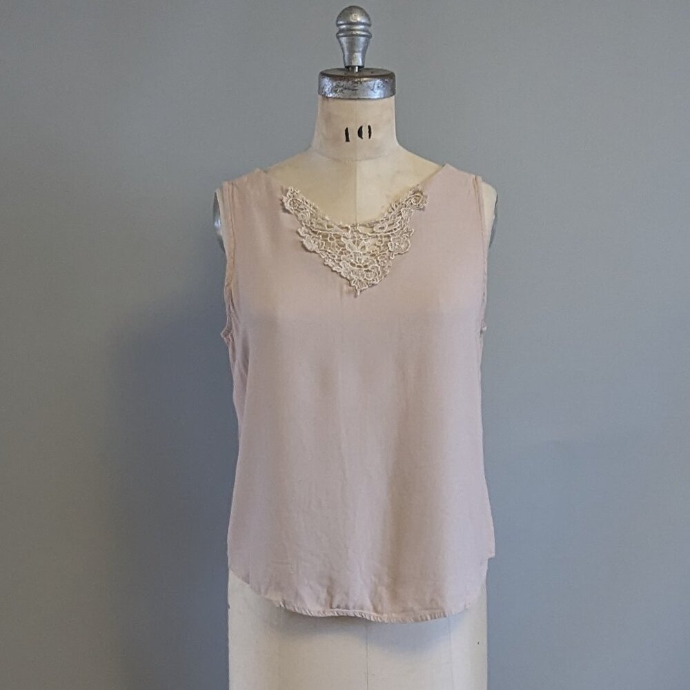 Vintage Boxy Fit Blush Pink Tank Top with Embroidered Embellishment
